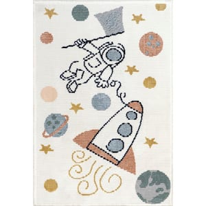 Caree Astronaut Kids Fringe Beige 3 ft. x 5 ft. Accent Rug