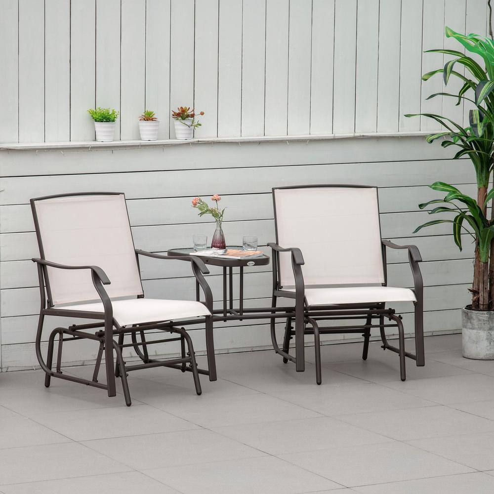 2-Person Brown Metal Outdoor Glider Chairs Swing Loveseat with Breathable Mesh Fabric, Armrests, Center Table price history on PriceWatchPro