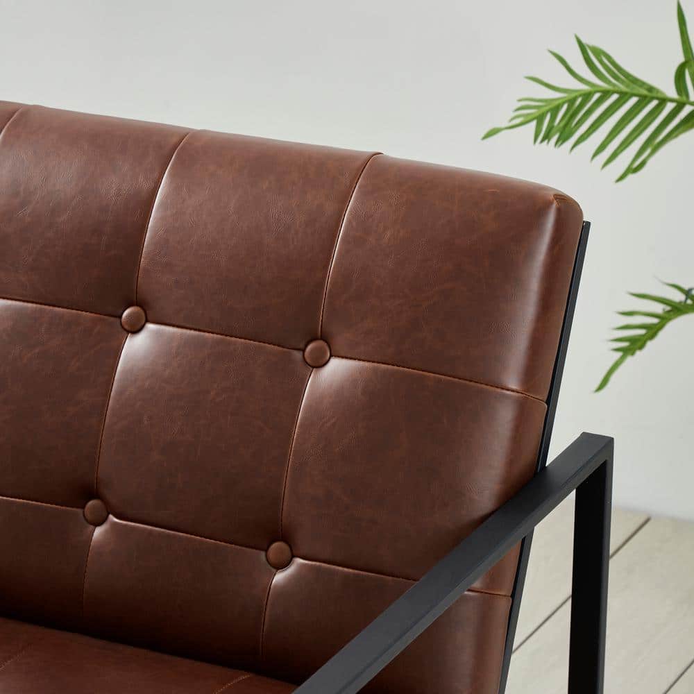 Set of 2 Brown Faux Leather and Metal Accent Chairs