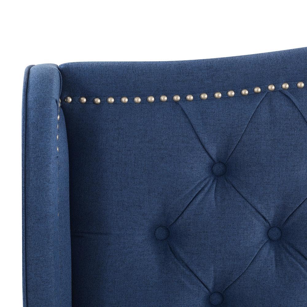 Marcella King-Size Dark Sapphire Blue Tufted Wingback Bed with Nailhead Trim