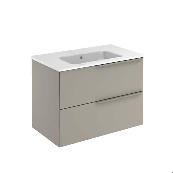 null Mio 32 in. W x 18 in. D x 22 in. H. Bath Vanity 2-Drawers in Sand Matt with White Vanity Top with White Basin