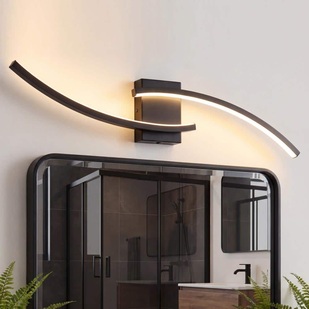 Modern Black 30.71 in. 5CCT Dimmable LED Vanity Light, Curved Wall Sconce for Bathroom Mirror Bedroom Hallway price history on PriceWatchPro