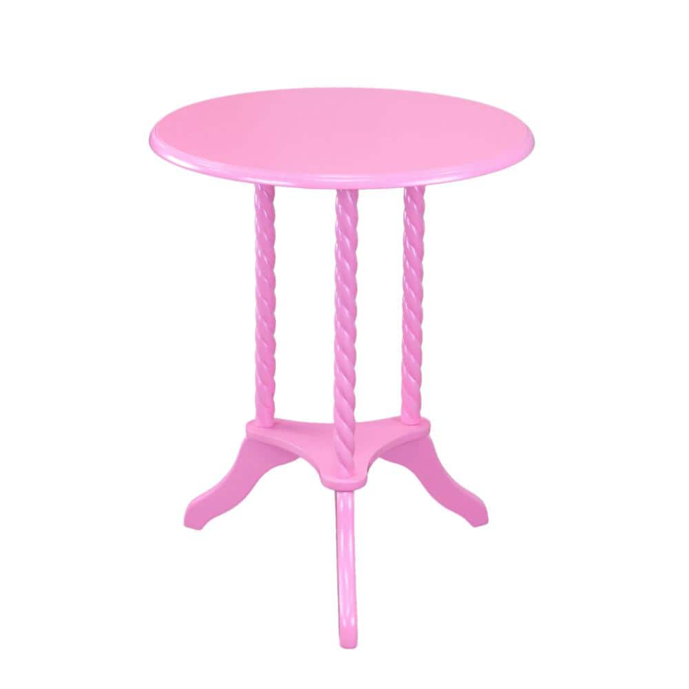 Classic Pink Round Wood Accent Table for Living Room