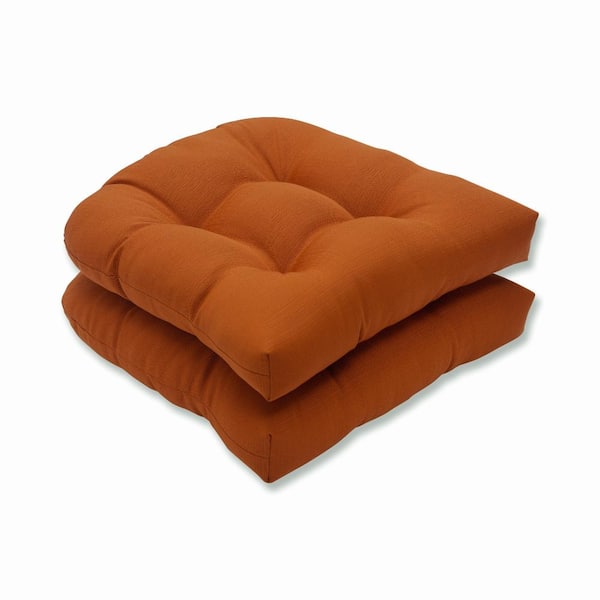 Pillow Perfect Solid 19 x 19 2-Piece Outdoor Dining chair Cushion in Orange Solid