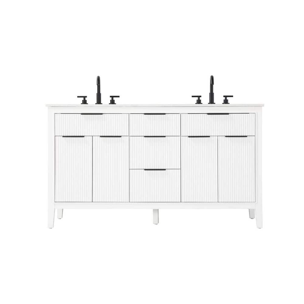 60 in. Double Sink Freestanding White Bath Vanity with Marble White Engineered Marble Top price history on PriceWatchPro