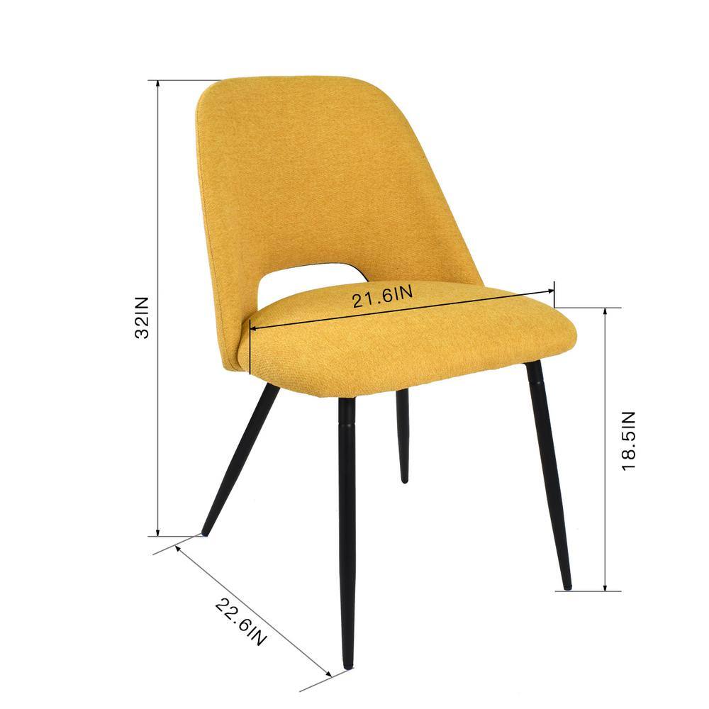 Yellow Upholstered Side Chair with Cutout Back and Black Legs
