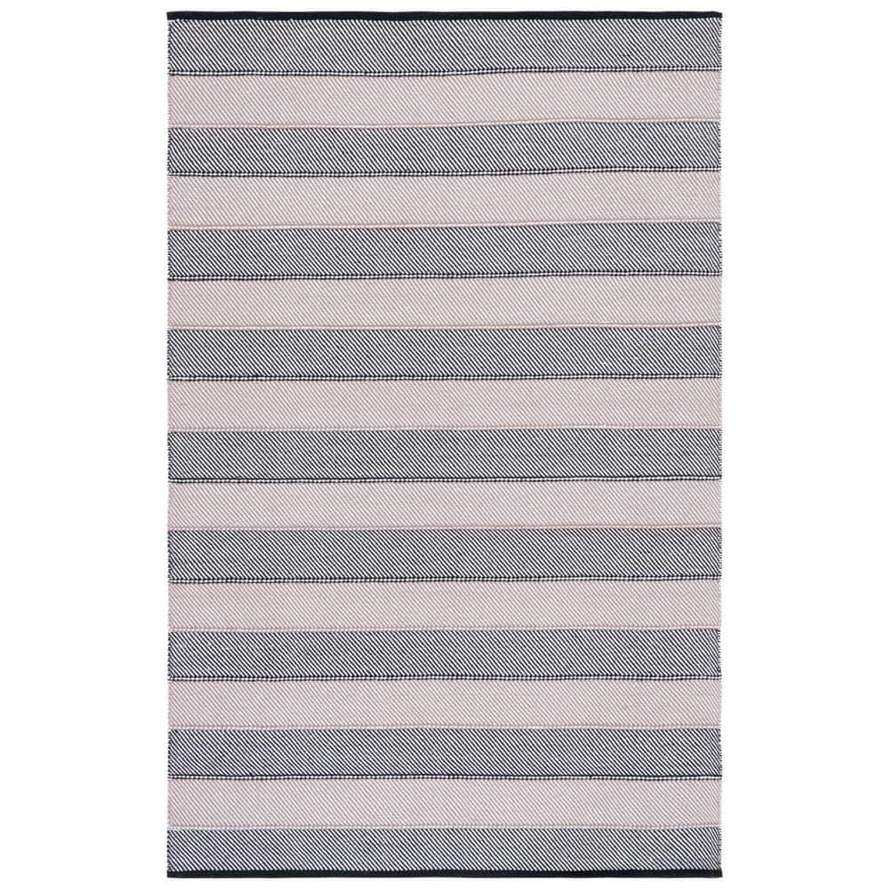 Boho-Chic Ivory and Black Striped Kilim 5'x8' Wool-Cotton Rug