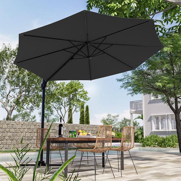 JOYESERY 10 ft. Cantilever Patio Umbrella with Cross Base, Outdoor Offset Hanging 360-Degree in Anthracite
