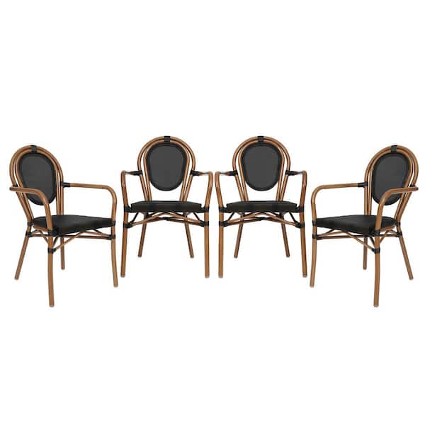 TAYLOR + LOGAN Brown Aluminum Outdoor Dining Chair in Black Set of 4