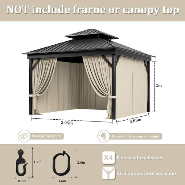 10 ft. x 10 ft. Universal Outdoor Privacy Curtains, Gazebo Curtain Replacement with Zipper Cream (4-Side Curtain Only)