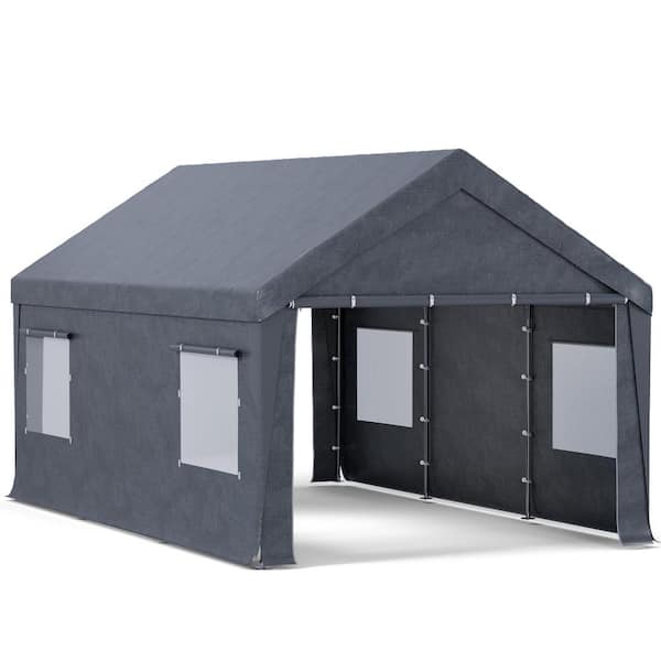 10 ft. W x 20 ft. D Portable Garage, UV & Waterproof Resistant All-Season Carport with Roll-up Ventilated Windows, Gray