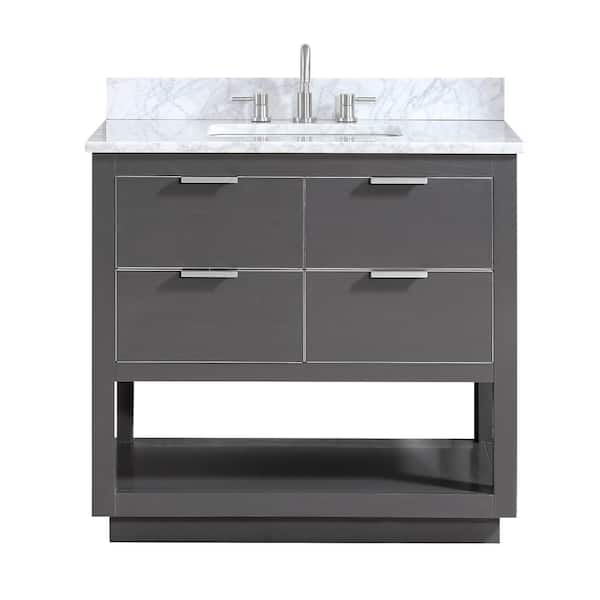 Avanity Allie 37 in. W x 22 in. D Bath Vanity in Gray with Silver Trim with Marble Vanity Top in Carrara White with Basin