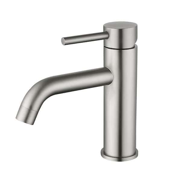 1-Handle 1-Hole Bathroom Sink Faucet Stainless Steel 1.2 GPM Bathroom Faucet with Detachable Aerator in Silver