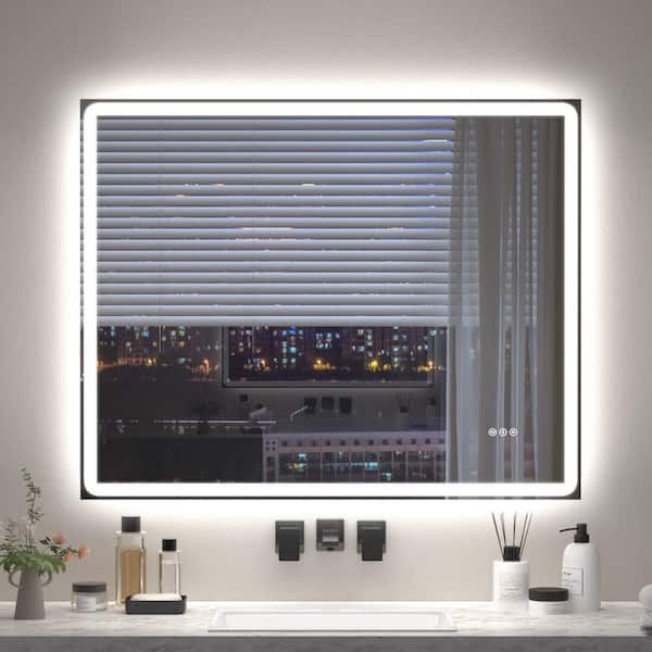 40 in. W x 32 in. H Modern Rectangular Frameless LED Front Lighted Anti-Fog Tempered Glass Wall Bathroom Vanity Mirror