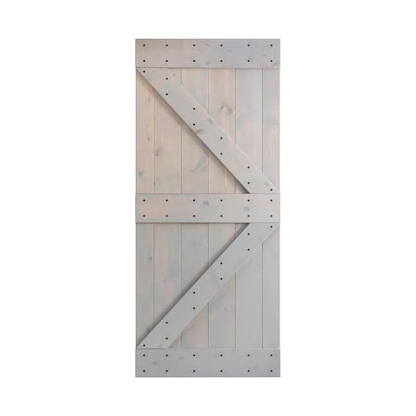 COAST SEQUOIA INC K Series 38 in. x 84 in. Light Grey DIY Knotty Pine Wood Barn Door Slab
