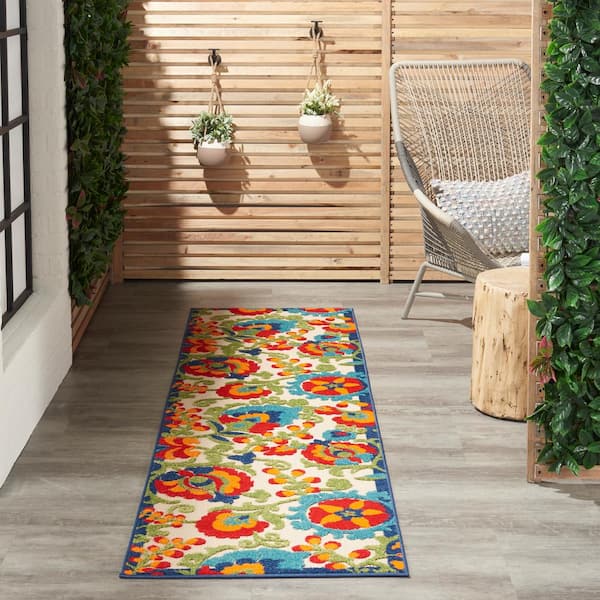 Aloha Multicolor 2 ft. x 8 ft. Kitchen Runner Floral Modern Indoor/Outdoor Patio Area Rug
