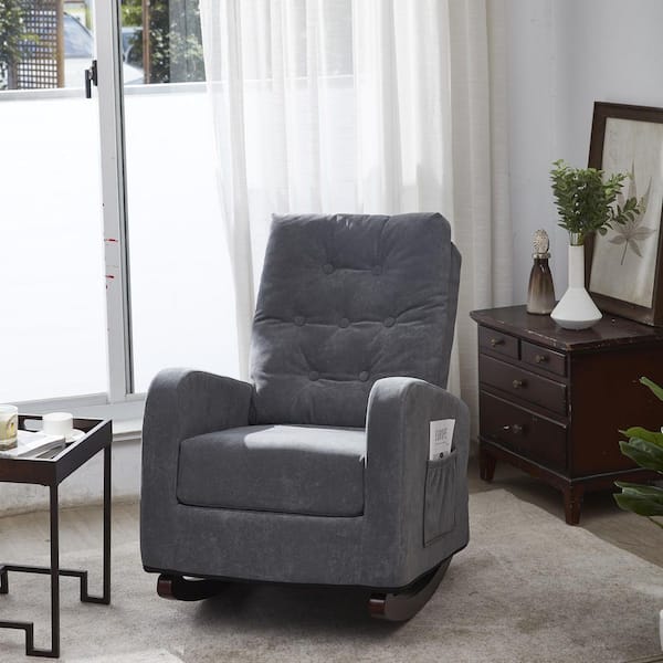 URTR Gray Velvet Fabric Rocking Chair Folding Sofa Japanese