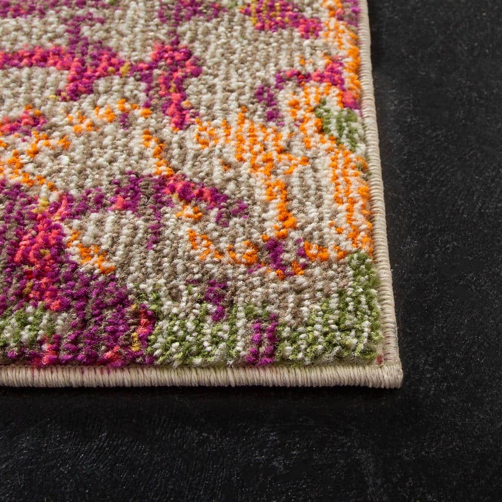 Ivory and Multicolor Abstract Distressed Area Rug