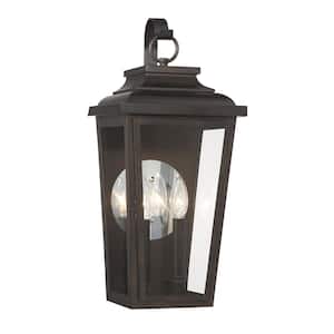 Irvington Manor 19 in. Chelesa Bronze Indoor/Outdoor Hardwired Pocket Lantern Sconce with No Bulbs Included