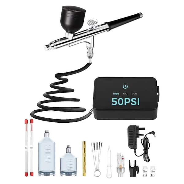 Airbrush Kit Air Compressor High Pressure Metal Finish Intuitive 0.2/0.3/0.5mm Nozzles Painting Modeling Cake Set