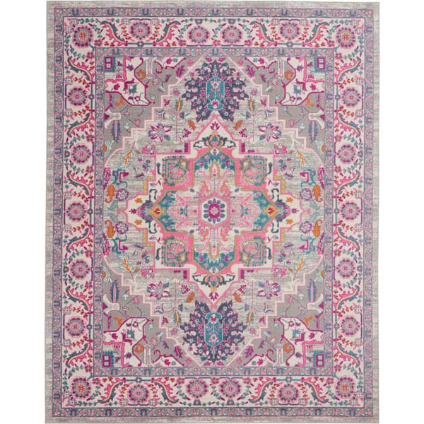 Nourison Passion Light Grey/Pink 7 ft. x 10 ft. Persian Medallion Transitional Area Rug