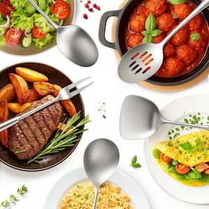 9-Piece Stainless Steel Kitchen Cooking Utensils Set with Ergonomic Handles Include Soup Ladle Slotted Skimmer Spaghetti