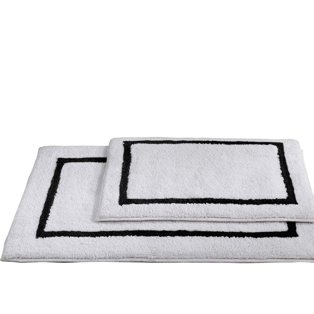 Superior Non-Slip Cotton Checkered Solid 2 Piece Bath Mat Set