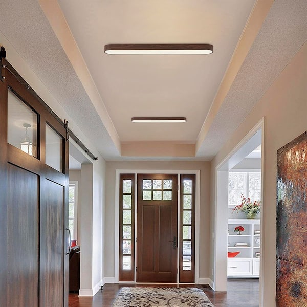aiwen 37.4 in. Faux Walnut Minimalist Integrated LED Flush Mount