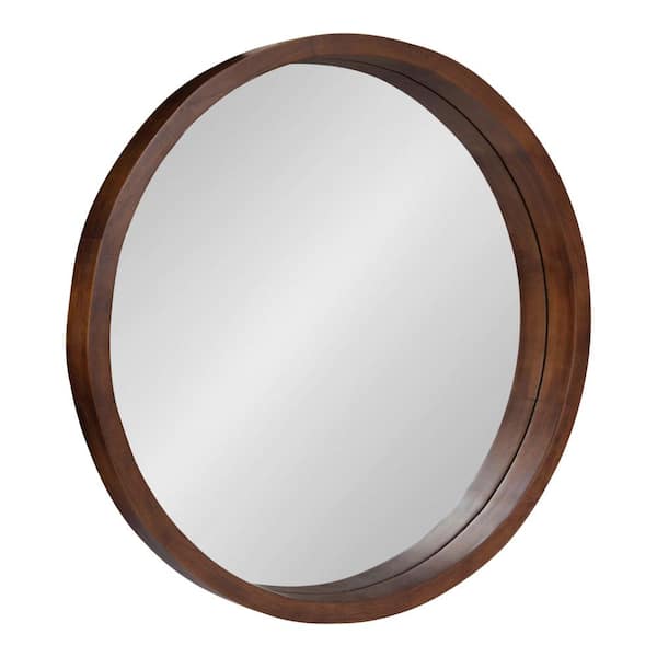 Kate and Laurel Medium Round Brown Contemporary Mirror (22 in. H x 22 in. W)