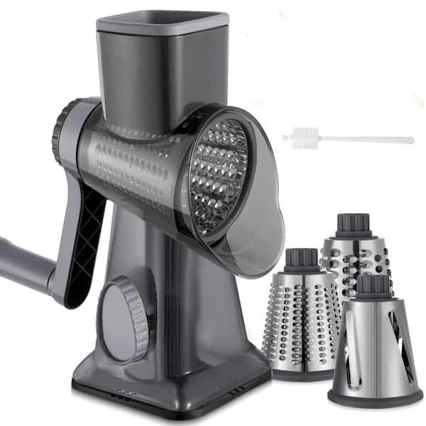 Stainless Steel 3-in-1 Cheese Grater with Interchangeable Blades and Suction Base for Kitchen Use