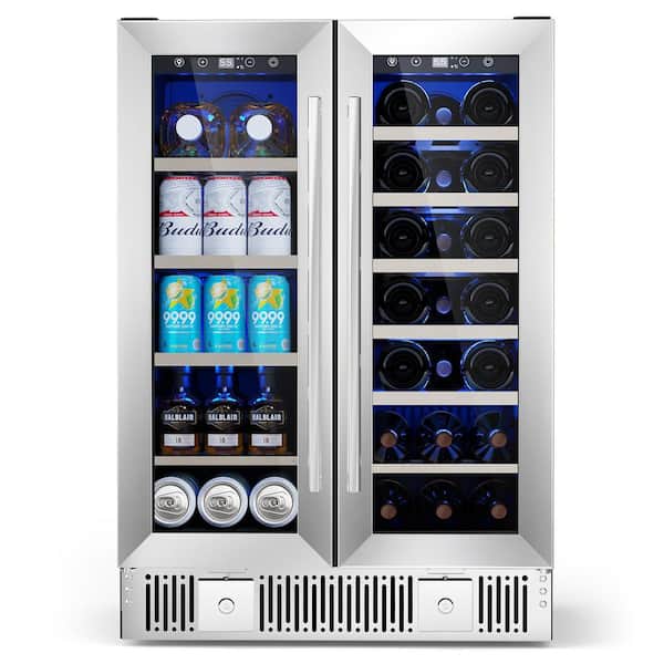 23.4 in. 42 Bottle Dual Zone Freestanding/Built-in Wine and Beverage Refrigerator in Stainless Steel Silver