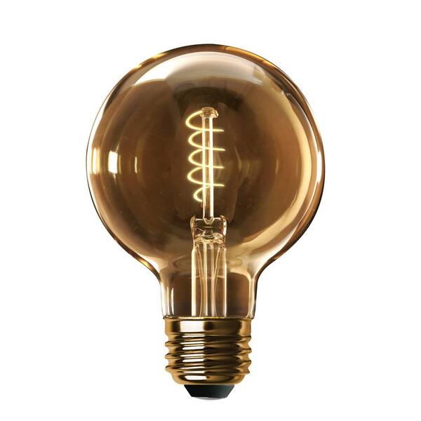 Photo 1 of 60-Watt Equivalent G40 Dimmable LED Amber Glass Vintage Edison Light Bulb With Spiral Filament Warm White