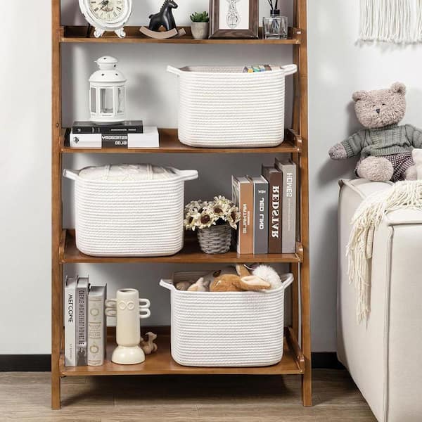 White 13 in. x 9 in. Cotton Decorative Basket Set of 2 with