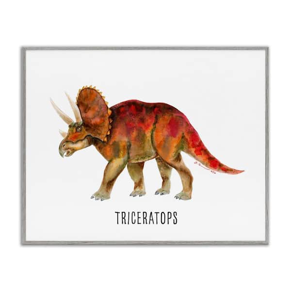 Triceratops Dinosaur Learning by Brett Blumenthal Gray Framed Animal Giclee Art Print 11 in. x 14 in.