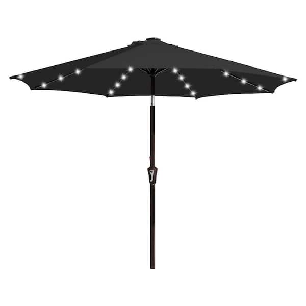 JEAREY 9 ft. Market Solar LED Lighted Tilt Patio Umbrella Outdoor Steel Umbrella in Black