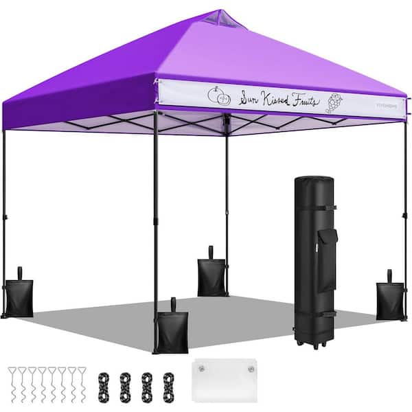 8 ft. x 8 ft. Portable Outdoor Purple Pop Up Canopy with Wheel Carry Bag and Sandbags