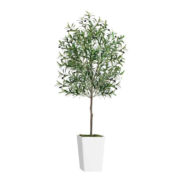 Unbranded 6 ft. Artificial Olive Tree in White Plastic Container With Moss
