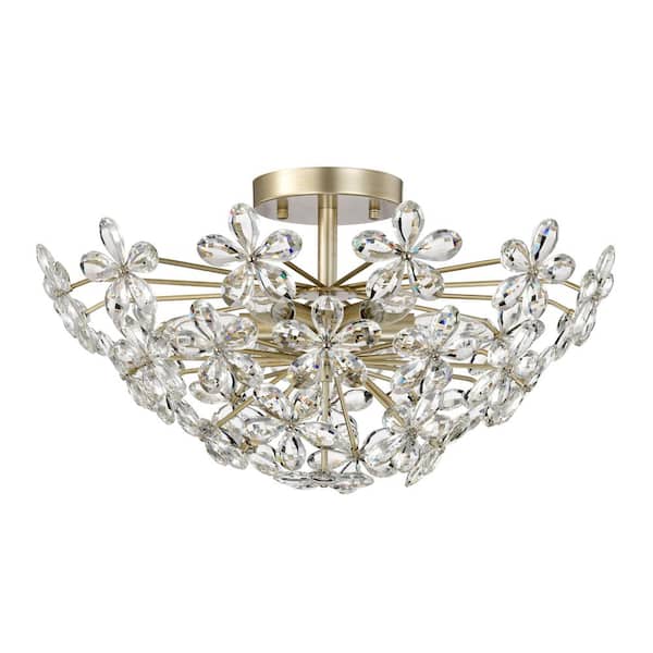 Jojospring Teresa 22.4 in. 6-Light Brushed Silver-ish Champagne Flower Crystal Large Size Flush Mount