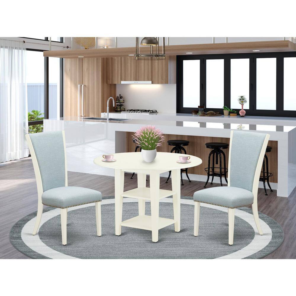 3-Piece Linen White Finish Solid Wood Top Dining Table Set