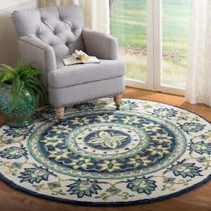 Novelty Ivory/Blue 6 ft. x 6 ft. Round Border Area Rug