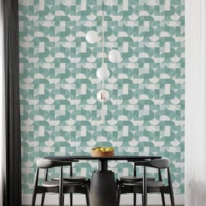 Marine Green Composed Shapes Vinyl Peel and Stick Wallpaper Roll (Covers 28 sq. ft.)