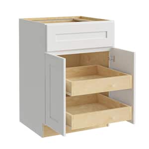 Newport Pacific White Plywood Shaker Assembled Base Kitchen Cabinet 2 ROT Soft Close 27 in W x 24 in D x 34.5 in H