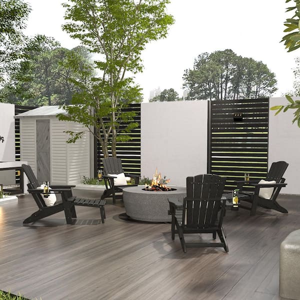 HDPE Black Outdoor Stationary Adirondack Chair with Slat Seat