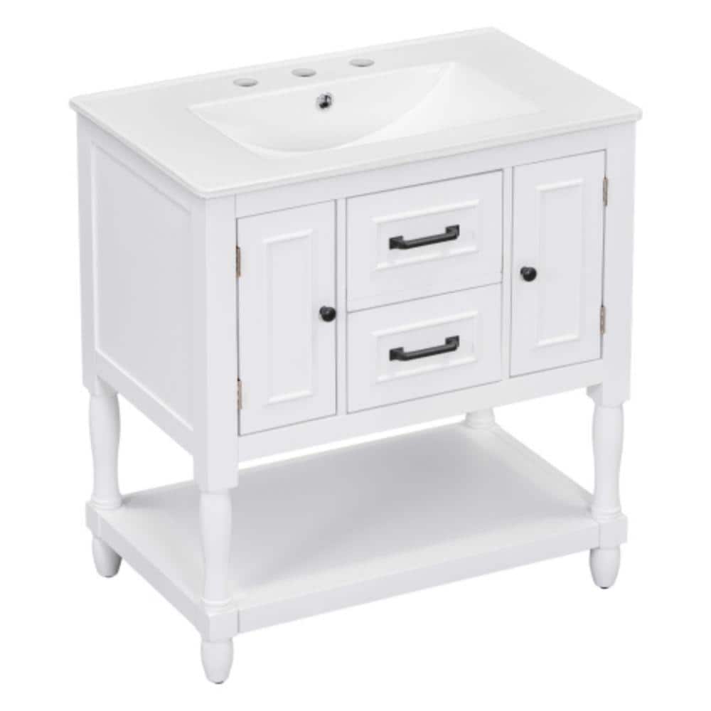 BY06 30.00 in. W x 18.30 in. D x 32.50 in. H Freestanding Bath Vanity in Wh