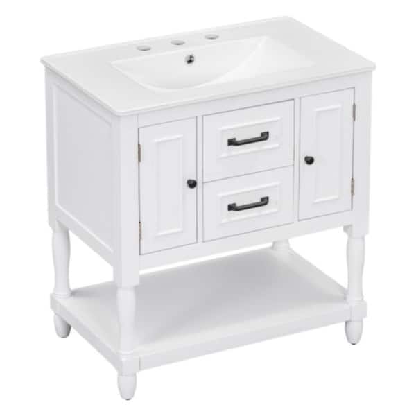 Sanlan BY06 30.00 in. W x 18.30 in. D x 32.50 in. H Freestanding Bath Vanity in White with White Top