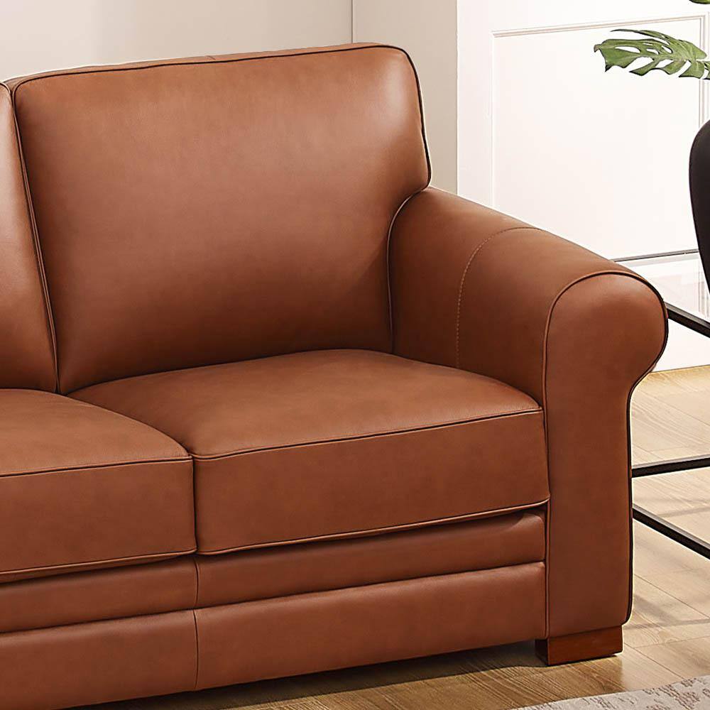 Cinnamon Brown Leather Lawson Sofa with Removable Cushions