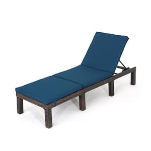 Caesar Multi-Brown Faux Rattan Outdoor Chaise Lounge with Blue Cushion
