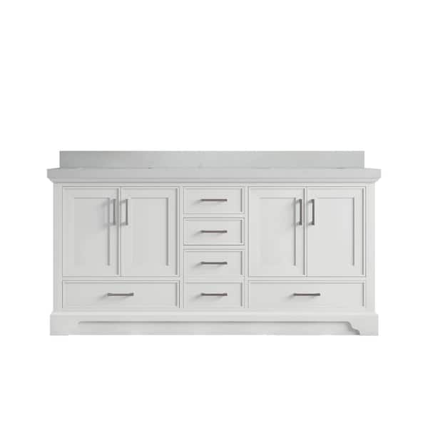 Willow Collections Charlotte 72 in. Double Sink Freestanding White Bath Vanity with Carrara Qt. Top Unassembled