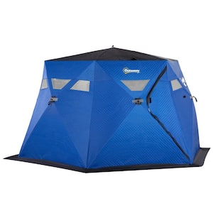 4-Person Insulated Ice Fishing Shelter 360-Degree View, Pop-Up Portable Ice Fishing Tent with Carry Bag, Dark Blue