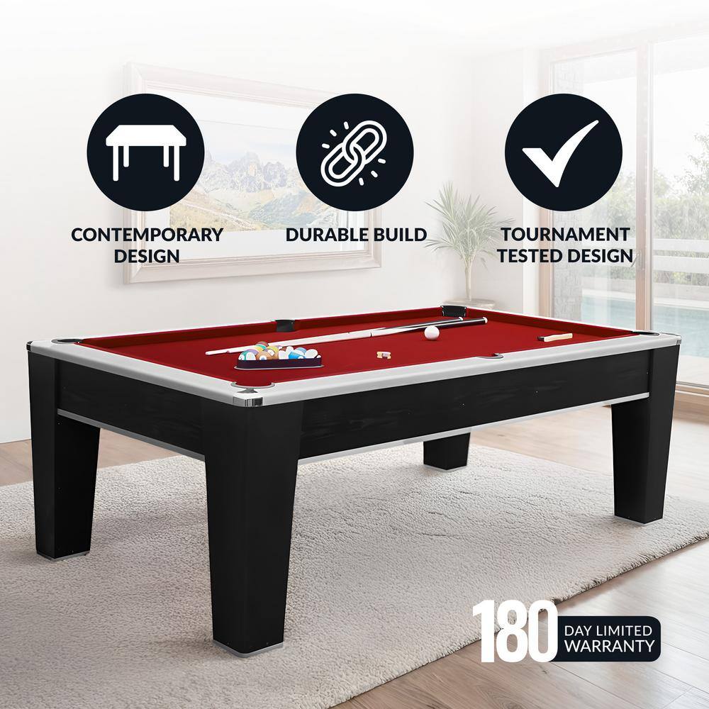 Mirage 7.5 ft Black and Red Pool Table with Chrome Accents